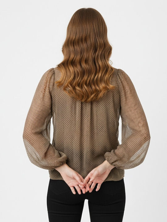 Damen Bluse Langärmelig Beige