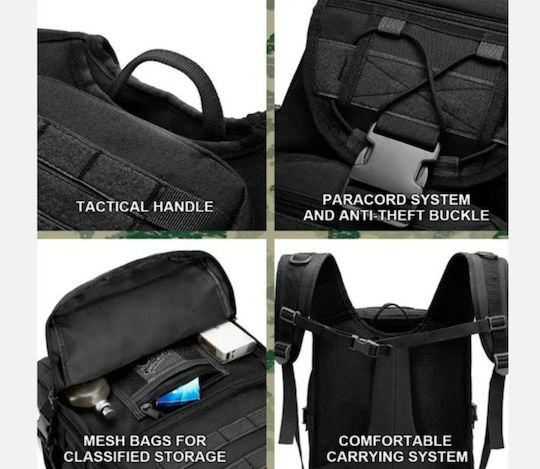 Militärischer Rucksack Rucksack aus Polyester Schwarz 30Es
