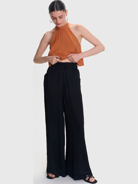 Women's Fabric Trousers in Loose Fit Black