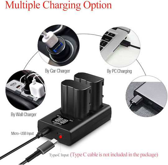 Set 2 Baterii 1900 Mah En-el15/el15a Baterii + Încărcător Nikon D7100 D750 D7000 D7200 D610 D880 D810