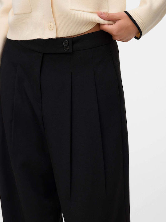 Damen Stoff Hose in Weitem Schnitt Black