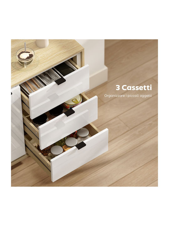 Sideboard Wooden with Drawers White and Oak 80x35x77cm
