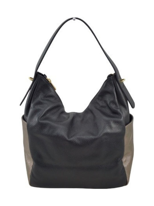 Δερμάτινη Γυναικεία Τσάντα Ώμου BLACK TAUPE