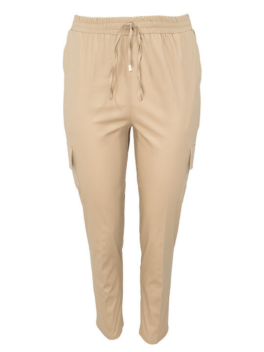 Damen Stoff Cargo Hose mit Gummizug Camel Beige