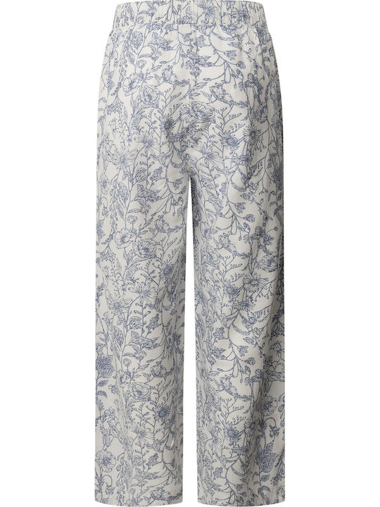 Pantaloni Largi Dama Din In Cu Cauciuc Floral