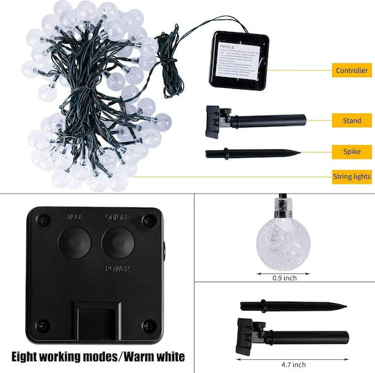 20 Lights LED 5m. Warm White Solar in String 1pcs