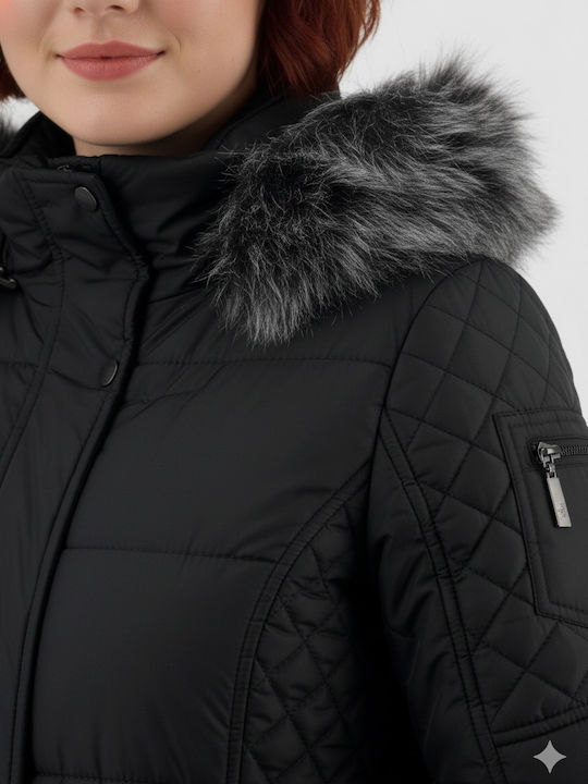 Women's Lifestyle Jacket Waterproof for Winter with Hood Black