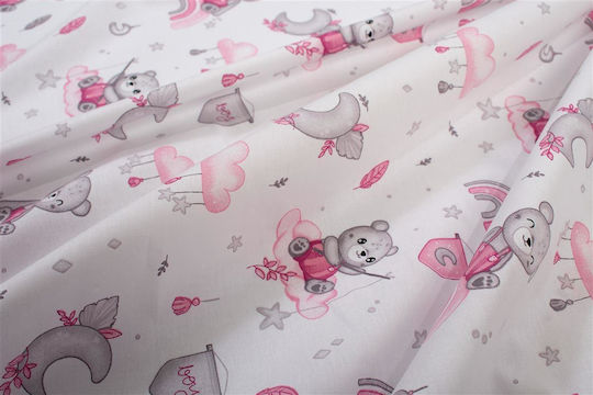 Dimcol Cloudy Bear Baby Sheet Crib Cotton Fitted Pink 70x140cm