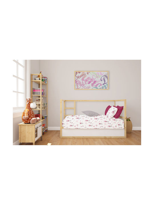 Dimcol Fitted Cloudy Bear Pink Baby Sheets 70x140cm