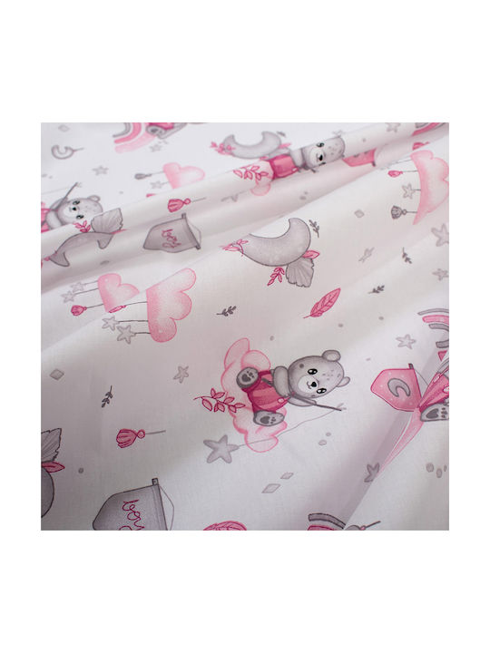 Dimcol Cloudy Bear Baby Sheet Crib Cotton Fitted Pink 70x140cm