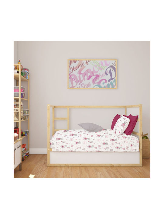 Dimcol Cloudy Bear Baby Sheet Crib Cotton Fitted Pink 70x140cm
