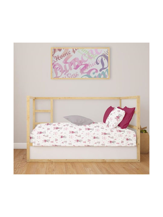 Dimcol Cloudy Bear Baby Sheet Crib Cotton Fitted Pink 70x140cm