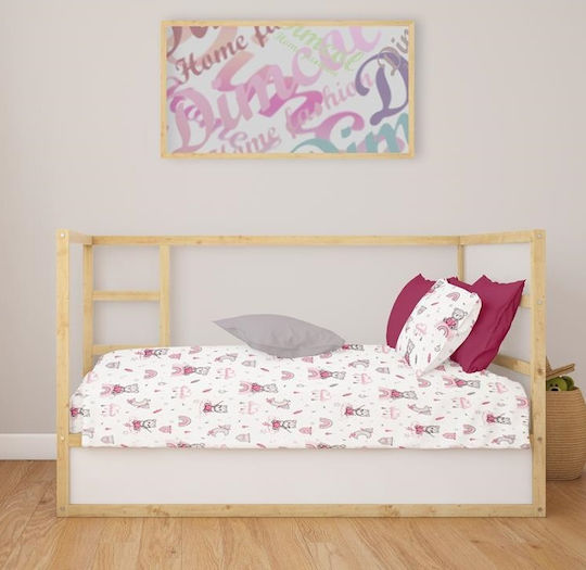 Dimcol Cloudy Bear Baby Sheet Crib Cotton Fitted Pink 70x140cm