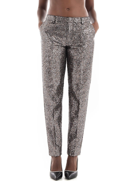 Lowry Damen Stoff Hose in Schlanker Passform Silver mit Pailletten