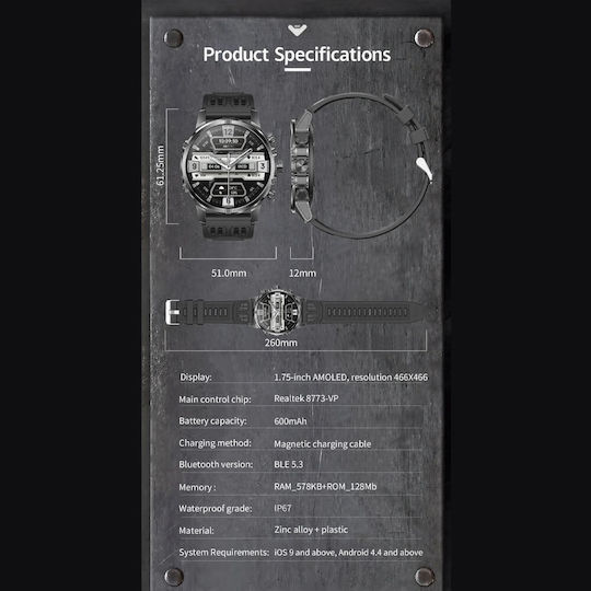 Microwear CF53 Smartwatch mit Pulsmesser (Silver Steel)