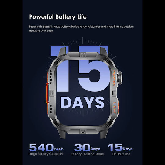 Microwear GTH3 Stainless Steel Smartwatch with Heart Rate Monitor (Blue)