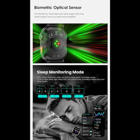 Microwear GTH3 Stainless Steel Smartwatch with Heart Rate Monitor (Black)