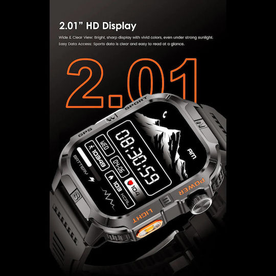 Microwear GTH3 Stainless Steel Smartwatch with Heart Rate Monitor (Orange)