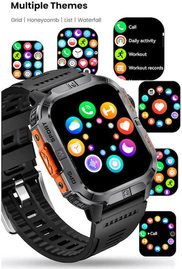 Microwear GTH3 Stainless Steel Smartwatch with Heart Rate Monitor (Black)