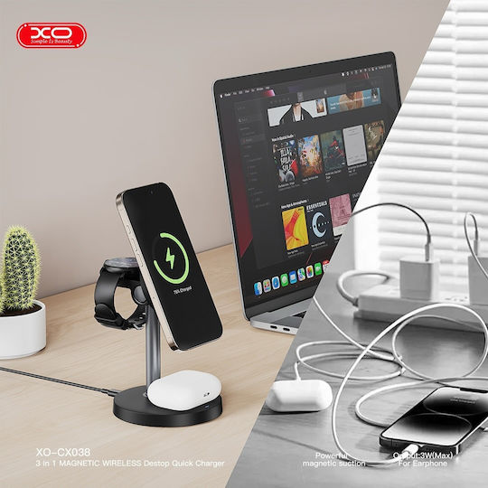 XO Ασύρματος Φορτιστής (Qi Pad) 15W Quick Charge 2.0 Μαύρος (CX038)