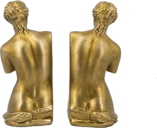 Artekko Bookends Χρυσοί Βιβλιοστάτες Ρητίνης Γυναικεία Φιγούρα 11.5x13x26 Cm 2pcs