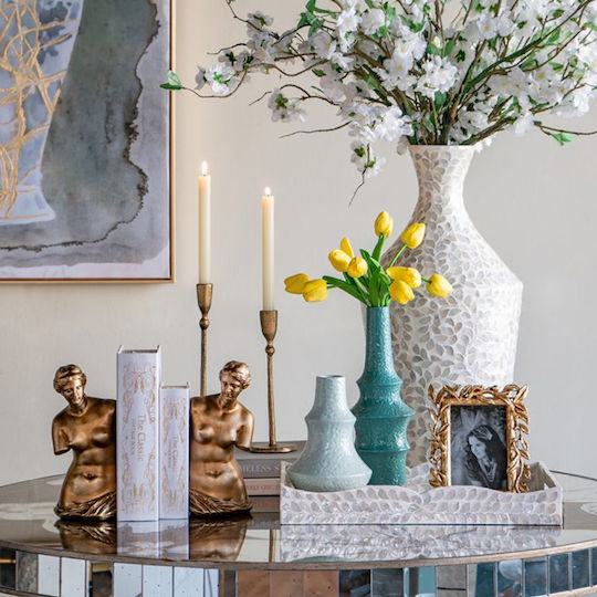 Artekko Bookends Χρυσοί Βιβλιοστάτες Ρητίνης Γυναικεία Φιγούρα 11.5x13x26 Cm 2pcs