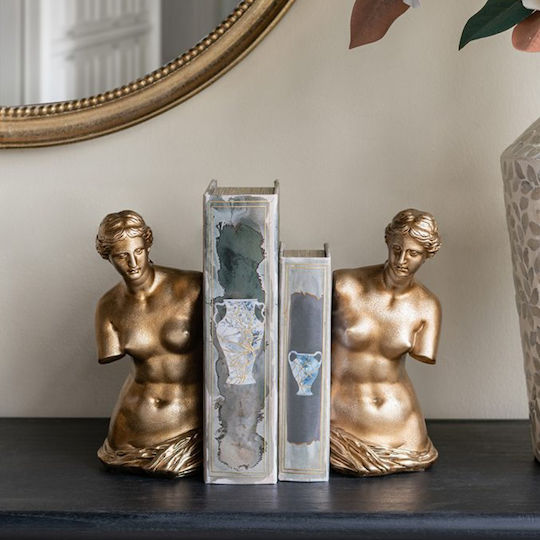Artekko Bookends Χρυσοί Βιβλιοστάτες Ρητίνης Γυναικεία Φιγούρα 11.5x13x26 Cm 2pcs