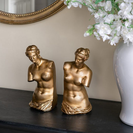 Artekko Bookends Χρυσοί Βιβλιοστάτες Ρητίνης Γυναικεία Φιγούρα 11.5x13x26 Cm 2pcs