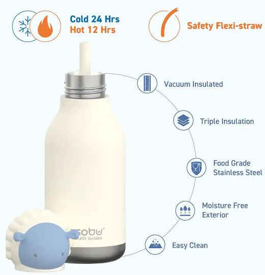 Asobu Bottle Kids Water Bottle Thermos Stainless Steel with Straw Sheep