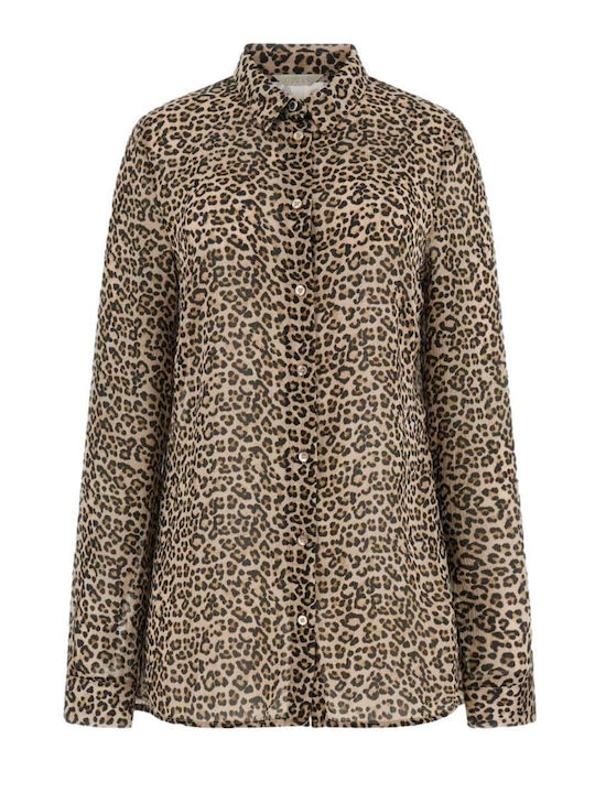 Clouis Langärmelig Damen Hemd Leopard Druck