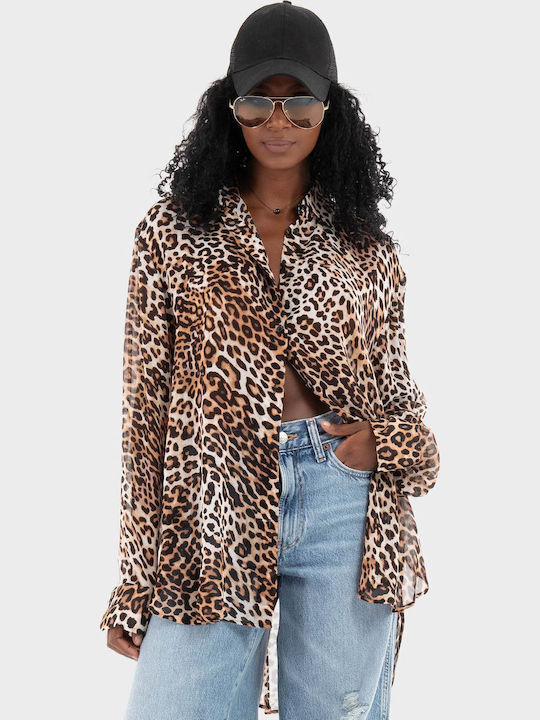 Μακρυμάνικο Γυναικείο Πουκάμισο Leopard Print