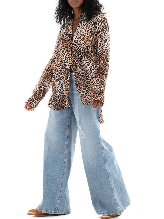 Μακρυμάνικο Γυναικείο Πουκάμισο Leopard Print