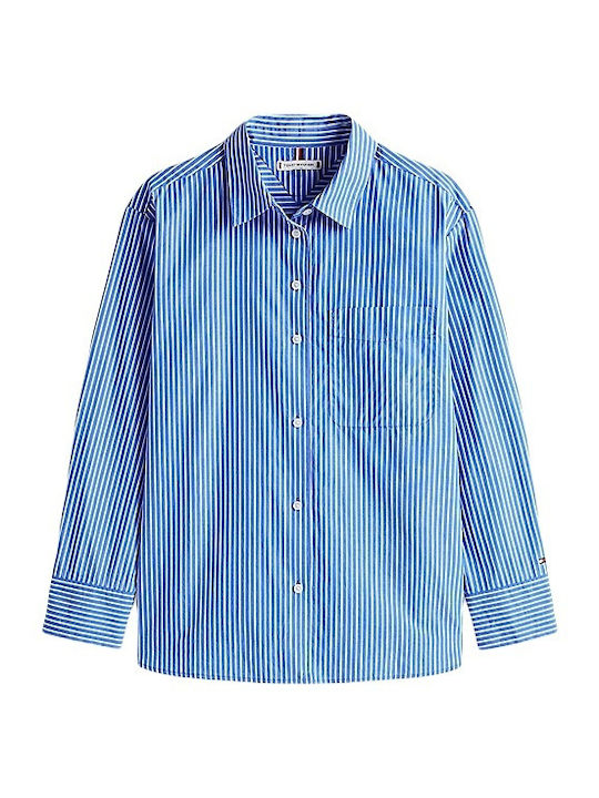 Women's Striped Long Sleeve Shirt Blue
