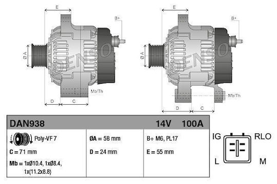 Алтернатор Toyota Auris Nre15 Zze15 Ade15 Zre15 Nde15 Denso Dan938