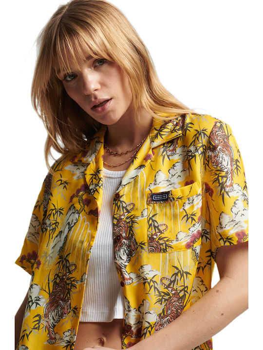 Vintage Resort Women's Short Sleeve Shirt Golden Tiger