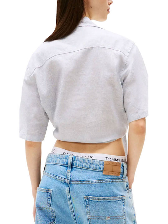 Tommy Jeans Crop Linen Shortsleeve Shirt Blue