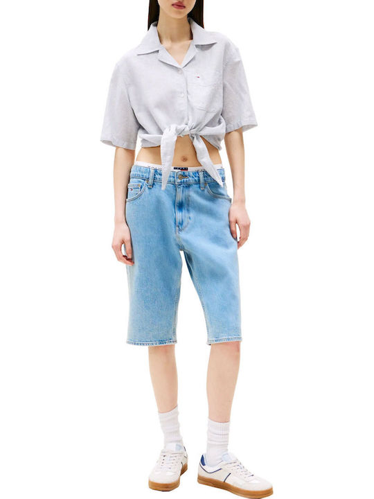 Tommy Jeans Crop Linen Shortsleeve Shirt Blue