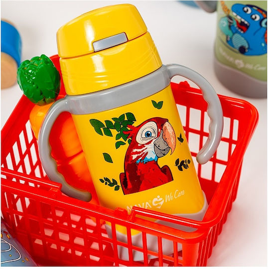 Nava Glass Thermos Stainless Steel 300ml Nava We Care Yellow with Straw