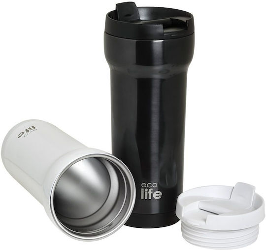 Ecolife Recyclable Glass Thermos Stainless Steel BPA Free 420ml White