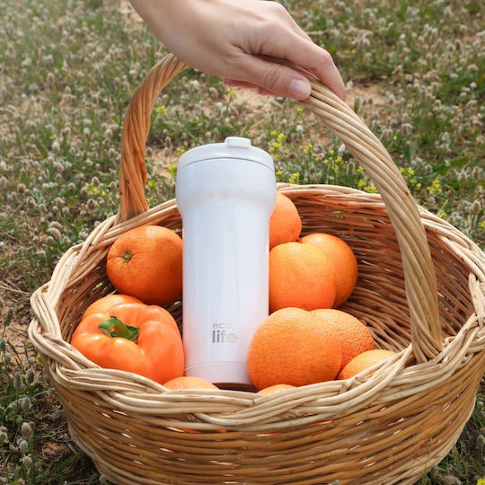 Ecolife Recyclable Glass Thermos Stainless Steel BPA Free 420ml White