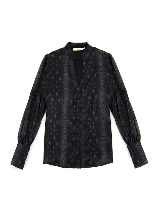 Women's Silky Long Sleeve Shirt Grey-Black