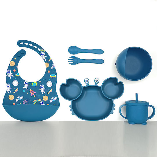Queen Mother Feeding Set Crab made of Silicone with Non-Slip Base Blue 6pcs for 6+ months