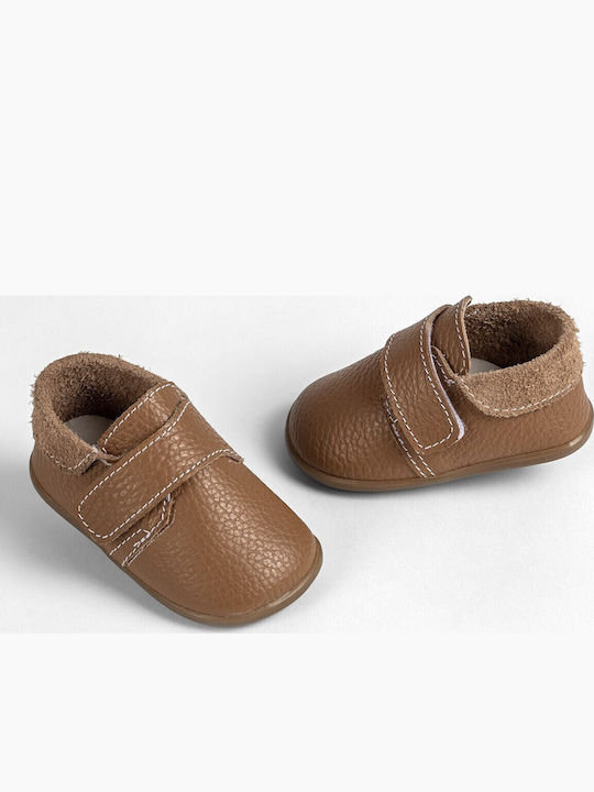 Ever Kid Christening Leather Moccasins for Boys Soft Sole Tabac