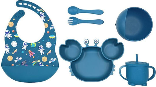 Queen Mother Feeding Set Crab made of Silicone with Non-Slip Base Blue 6pcs for 6+ months