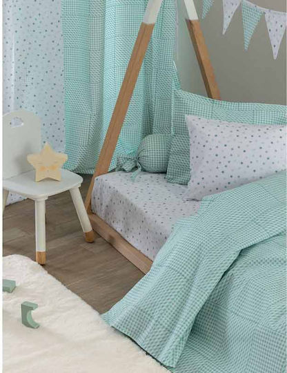 Palamaiki Bettlaken Einzeln Mit Gummizug Baumwolle BB101 Aqua 110x200cm
