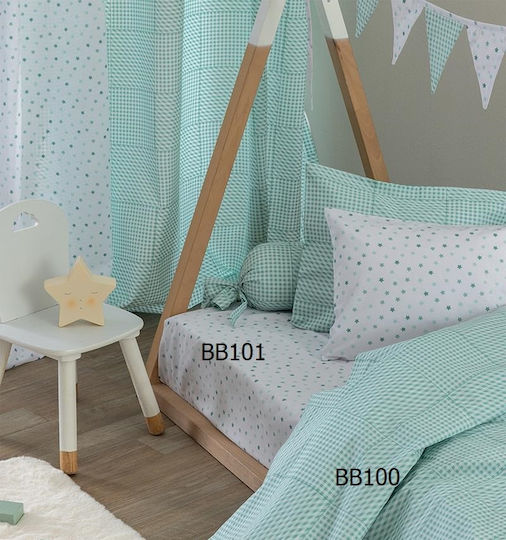 Palamaiki Bettlaken Einzeln Mit Gummizug Baumwolle BB101 Aqua 110x200cm
