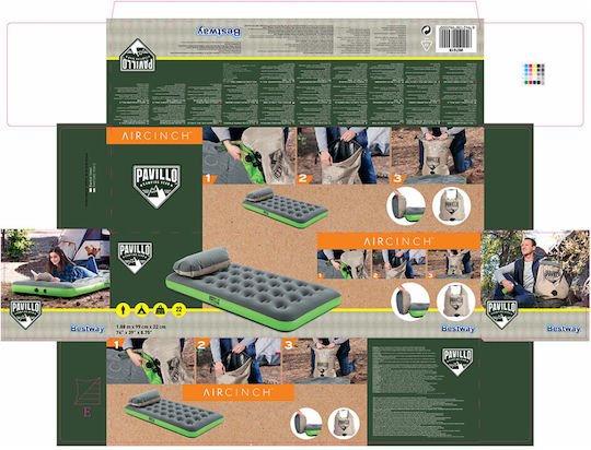 Bestway Inflatable Sleeping Mattress Single with Built-in Pump Pavillo Air Mattress Roll 188x99x22εκ. Orange