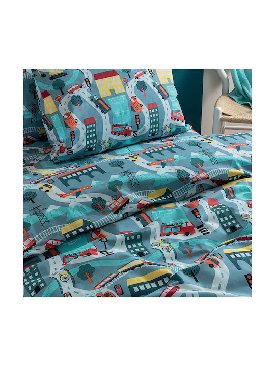 Palamaiki Set Kids Duvet Cover Single with Pillowcase Cotton Light Blue 160x240cm