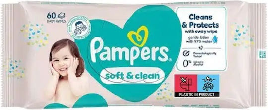 Pampers Soft & Clean Baby Wipes without Alcohol & Parabens 3x60pcs