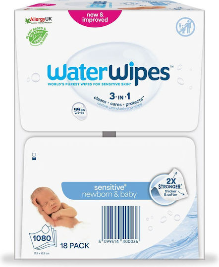WaterWipes Hypoallergenic Baby Wipes 99.9% Water Fragrance Free Alcohol-Free Parabens Free 18x60pcs